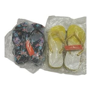 Joe Fresh Flip Flop Set Blue Floral and Yellow Ombre Size 6